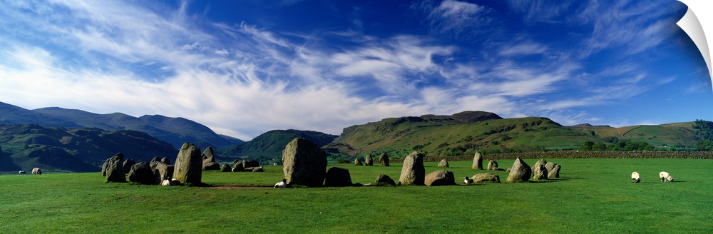 Sheeps Grazing In A Pasture Castlerigg Stone Circle Keswick Lake District Cumbria England United Kingdom