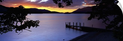 Silhouette Of A Jetty At Dusk, Ashness Gate Jetty, Lake District, England, United Kingdom