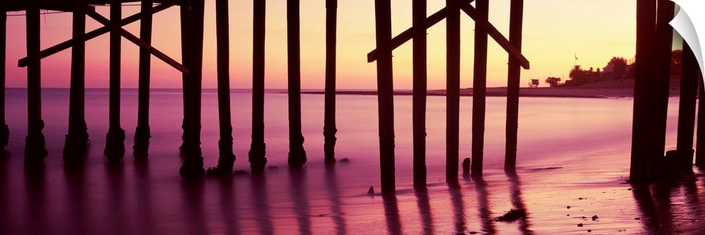 Silhouette of a pier at sunrise, Malibu Pier, Malibu, Los Angeles County, California, USA
