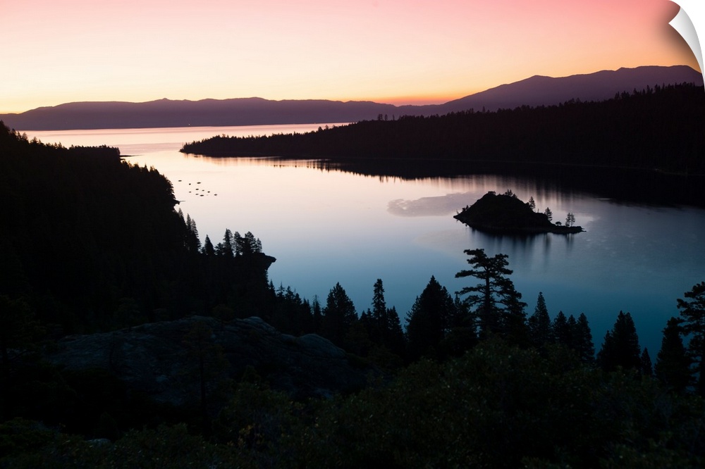 Silhouette of island in a lake, Fannette Island, Emerald Bay, Lake Tahoe, California, USA