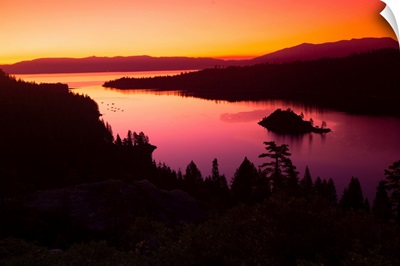 Silhouette of island in a lake, Fannette Island, Emerald Bay, Lake Tahoe, California