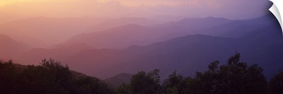 Silhouette of mountains at dusk, Blue Ridge Parkway, North Carolina,