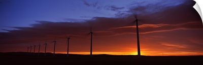 Silhouette of windmills in a field, Cowley Wind Farm, Cowley, Alberta, Canada