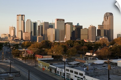 Skyscraper in a city at dawn from the Northeast , Dallas, Texas