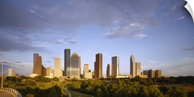 Skyscrapers against cloudy sky, Houston, Texas