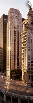 Skyscrapers in a city, Michigan Avenue, Wacker Drive, Chicago, Illinois