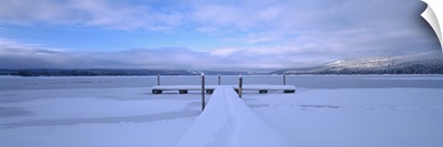 Snow covered pier, McCall, Valley County, Idaho