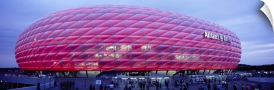 Soccer Stadium Lit Up At Dusk, Allianz Arena, Munich, Germany