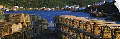 Stack of lobster traps on the coast, Salvage, Newfoundland & Labrador, Canada