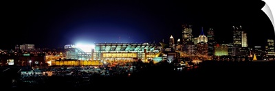 Stadium lit up at night in a city, Heinz Field, Three Rivers Stadium, Pittsburgh, Pennsylvania