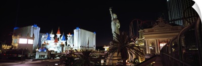 Statue in front of a hotel, New York New York Hotel, Excalibur Hotel And Casino, The Las Vegas Strip, Las Vegas, Nevada