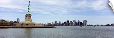 Statue Of Liberty with Manhattan skyline in the background, Ellis Island, New Jersey, New York City, New York State,