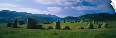 Stone circle on a landscape, Castlerigg Stone Circle, English Lake District, Cumbria, England
