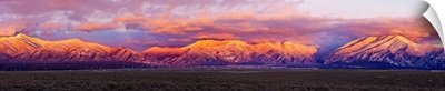 Sunset over mountain range, Sangre De Cristo Mountains, Taos, Taos County, New Mexico