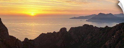 Sunset over the sea, Les Calanche De Piana, Gulf Of Porto, Corsica, France