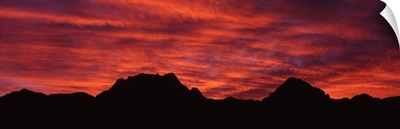 Sunset silhouette mountain range NV
