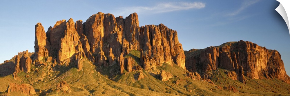 Large Panoramic shot of desert mountains shooting up in the barren flats of Arizona.