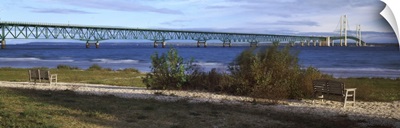 Suspension bridge across a strait, Mackinac Bridge, Mackinaw City, Michigan,