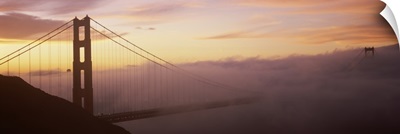 Suspension bridge covered with fog viewed from Hawk Hill Golden Gate Bridge San Francisco Bay San Francisco California