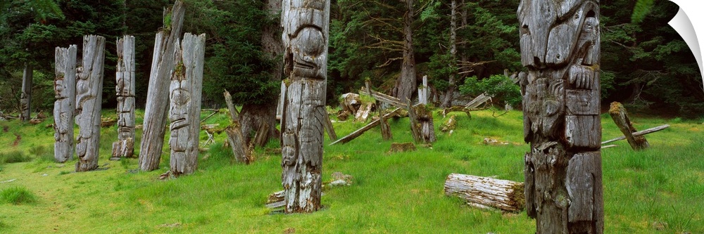 Totem Poles at SGaang Gwaii, Gwaii Haanas National Park, Queen Charlotte Islands, British Columbia, Canada