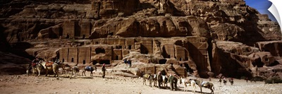 Tourist at ancient structures, Petra, Jordan