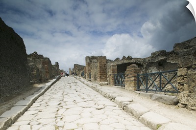 Tourists at old ruins, Pompeii, Naples, Campania, Italy