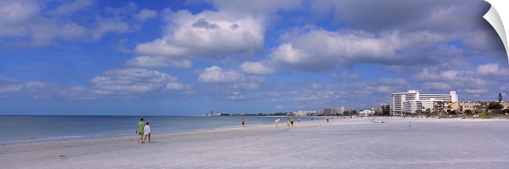 Tourists walking on the beach, Crescent Beach, Gulf Of Mexico, Siesta Key, Florida