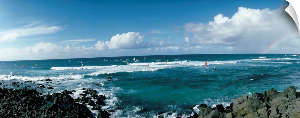 Tourists windsurfing in an ocean, California, USA
