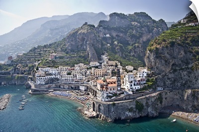 Town at the waterfront Amalfi Atrani Amalfi Coast Salerno Campania Italy