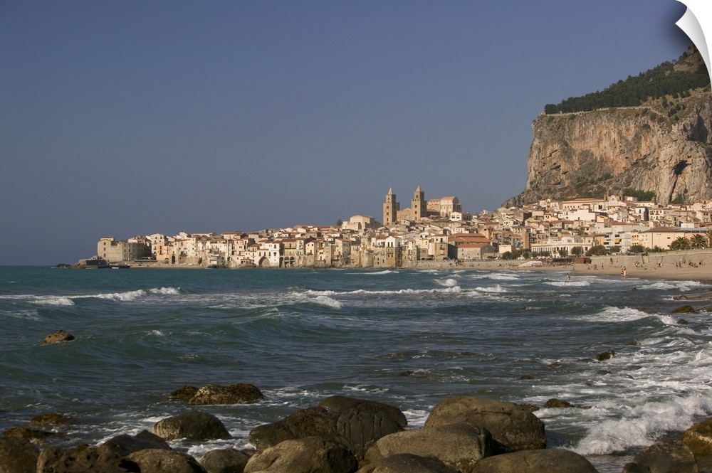 Town at the waterfront, Cefalu, Sicily, Italy