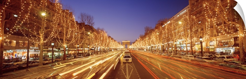 Traffic on a road, Arc De Triomphe, Champs Elysees, Paris, France