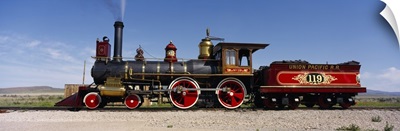 Train engine on a railroad track, Locomotive 119, Golden Spike National Historic Site, Utah