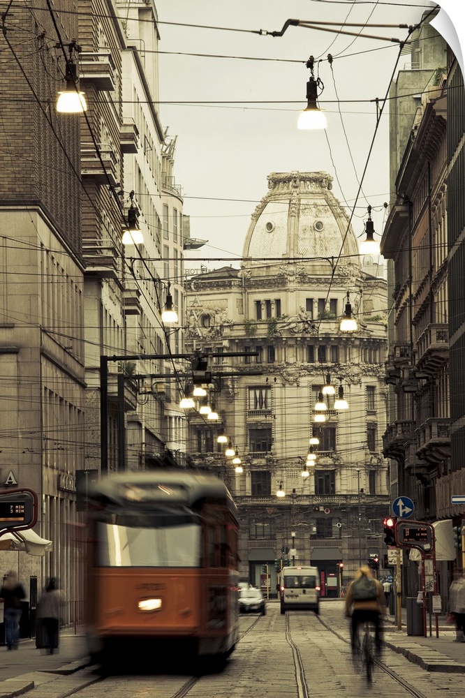 Tram on a street, Piazza Del Duomo, Milan, Lombardy, Italy