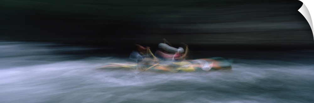 Two kayakers participating in a race, Nantahala River, North Carolina