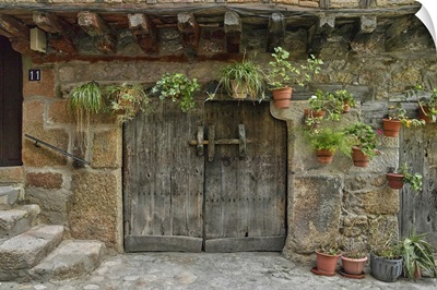 Typical traditional wooden front door, San Martin de Trevejo, Caceres, Spain