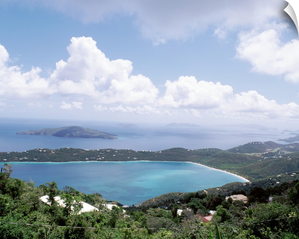 Photograph of the Magens Bay in St. Thomas on the bright, cloudy day.