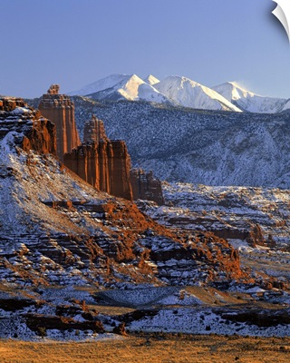Utah, Colorado Riverway Recreation Area, Snow covered mountain range