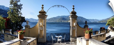 View of Lake Como from a patio, Varenna, Lombardy, Italy