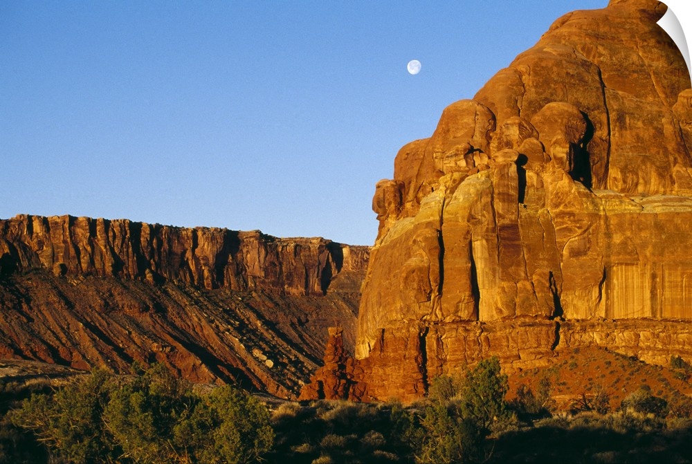 View Of Moon Over Canyon Walls