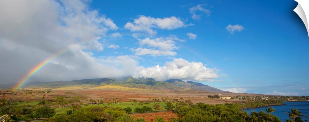 View of rainbow over landscape, Kaanapali, Maui, Hawaii, USA.