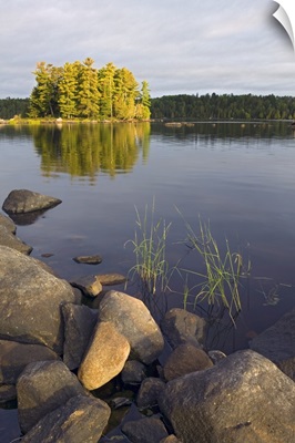 View of small island from rocky shore, Lake Agnes, Boundary Waters Canoe Area Wilderness, Minnesota