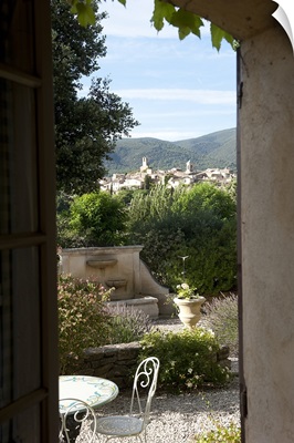 Village viewed through from a window of a house, Lourmarin, Luberon