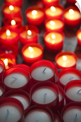 Votive candles in a cathedral, Como Cathedral, Como, Lakes Region, Lombardy, Italy