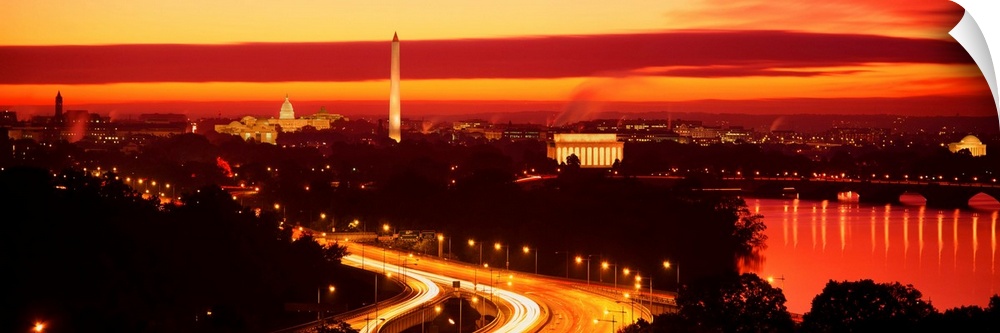 This time lapsed photograph shows the Capitol building, Washington Monument, the Lincoln Memorial, the Potomac River, and ...