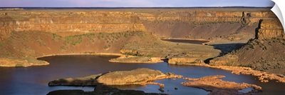 Washington, Dry Falls State Park, Panoramic view of a landscaped filled with water