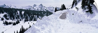 Washington, Road Blocked by Snowfall Near Mt Rainier