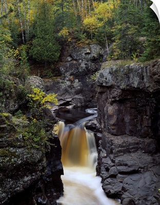 Waterfall and black cliffs along Temperance River, Temperance River State Park, Minnesota