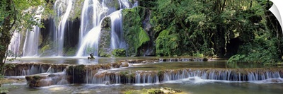 Waterfall in a forest, Cuisance Waterfall, Jura, Franche Comte, France