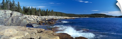 Waves breaking on rocks at the coast, Acadia National Park, Schoodic Peninsula, Maine,