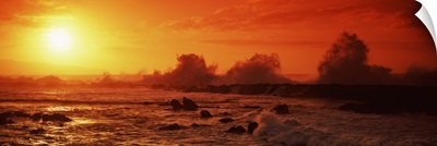 Waves breaking on rocks in the sea, Three Tables, North Shore, Oahu, Hawaii,